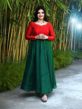 Red and green silk gown with handwork