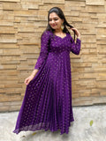Long pleated dress in deep purple