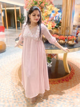 Powder pink dress with worked yoke