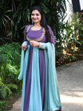Sea green and lavender panel cut Anarkali