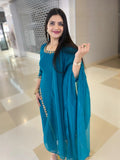 Teal green salwar combo with golden handwork