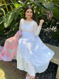 Off white Anarkali dress with multi colour work