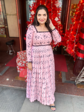 Powder peach fully pleated floral dress