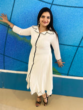 Korean style white co-ord set with black scalloped borders