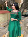 Emerald Green Soft Silk Kurthi with Pink Beaded Handwork