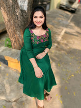 Emerald Green Soft Silk Kurthi with Pink Beaded Handwork