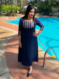 Navy blue georgette Aline dress with sequinned patch
