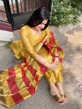 Mustard Royal Contrast Cotton Silk Suit Set