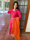 Pink n orange silk kurti with dupatta