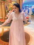 Powder pink dress with worked yoke
