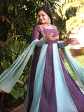 Sea green and lavender panel cut Anarkali