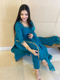 Teal green salwar combo with golden handwork