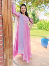 Silky Pink Floral Patch Anarkali Dress