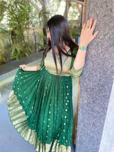 Bottle green silk brocade gown dress