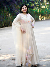 Beige multicolor ribbon work Anarkali