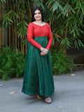 Red and green silk gown with handwork