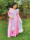 Silky Pink Floral Patch Anarkali Dress