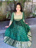 Bottle green silk brocade gown dress
