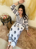 White and Black chickankari kurti