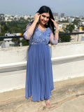 Smokey blue pleated gown