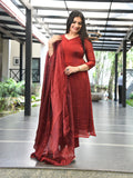 Velvet organza deep maroon suit combo
