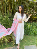 Off white Anarkali dress with multi colour work