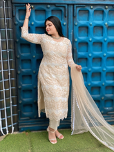 Beige Georgette Scallop Cutwork & Hakoba Suit Combo