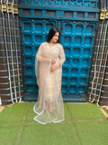 Beige Georgette Scallop Cutwork & Hakoba Suit Combo