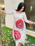 Magic Linen Cotton Rose Print Slit Kurti