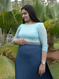 Long slited kurthi in shades of blue with handwork