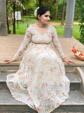 Mul chanderi floral pleated dress in off white