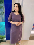 Deep lavender straight cut kurti with handwork