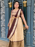 Golden Tissue Silk Brocade Pleated Gown with Saree Drape