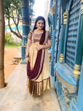 Golden Tissue Silk Brocade Pleated Gown with Saree Drape