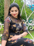 Black brasso print A line kurthi with jewel neck