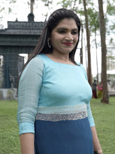 Long slited kurthi in shades of blue with handwork