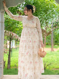 Mul chanderi floral pleated dress in off white