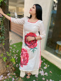 Magic Linen Cotton Rose Print Slit Kurti