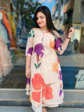 Elegant Chanderi Cotton Floral A-Line Dress