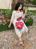 Magic Linen Cotton Rose Print Slit Kurti
