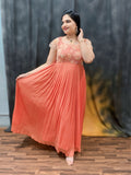 Peachish orange fully pleated gown