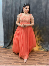 Peachish orange fully pleated gown