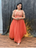 Peachish orange fully pleated gown