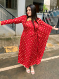 Semi kaftan Bandhini print in chilli red