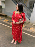 Semi kaftan Bandhini print in chilli red