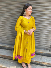 Mustard yellow suit combo with purple