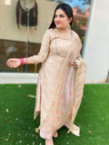 Rose gold pure Banarasi broquet suit combo with floral handwork