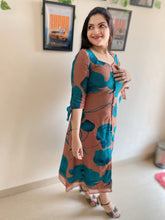 Mud Brown Big floral print dress in Mul cotton