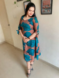 Mud Brown Big floral print dress in Mul cotton