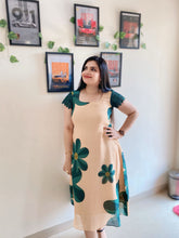 Beige frock with Big green floral print